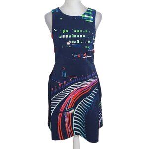 Cop.Copine Navy Blue Printed Dress Size 36 Small Navy Designer Mini Dress